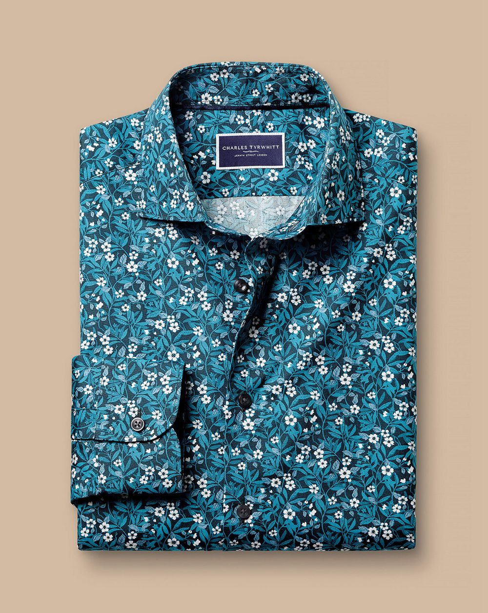 Atlantic Green Charles Tyrwhitt Made With Liberty Fabric Semi-Spread Collar Floral Print Shirt | KVWPXY-630