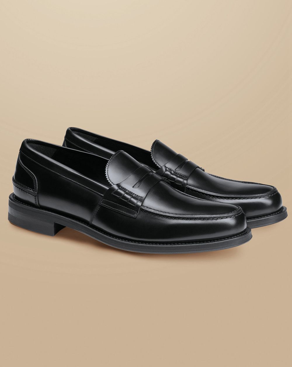 Black Charles Tyrwhitt High Shine Leather Penny Loafers | CITHYO-952