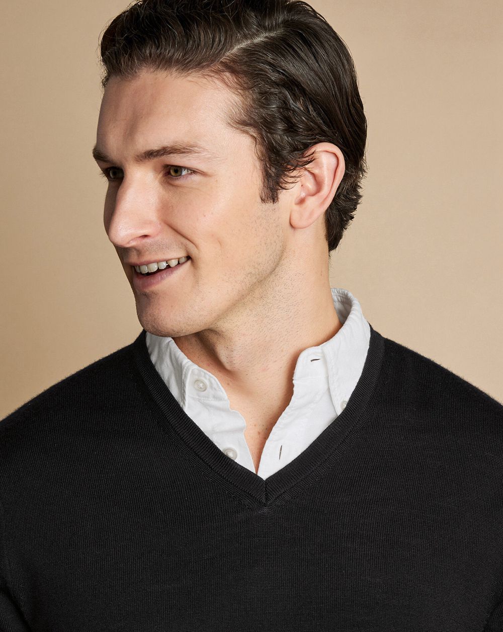 Black Charles Tyrwhitt Merino V-Neck Sweater | MIKBEP-186