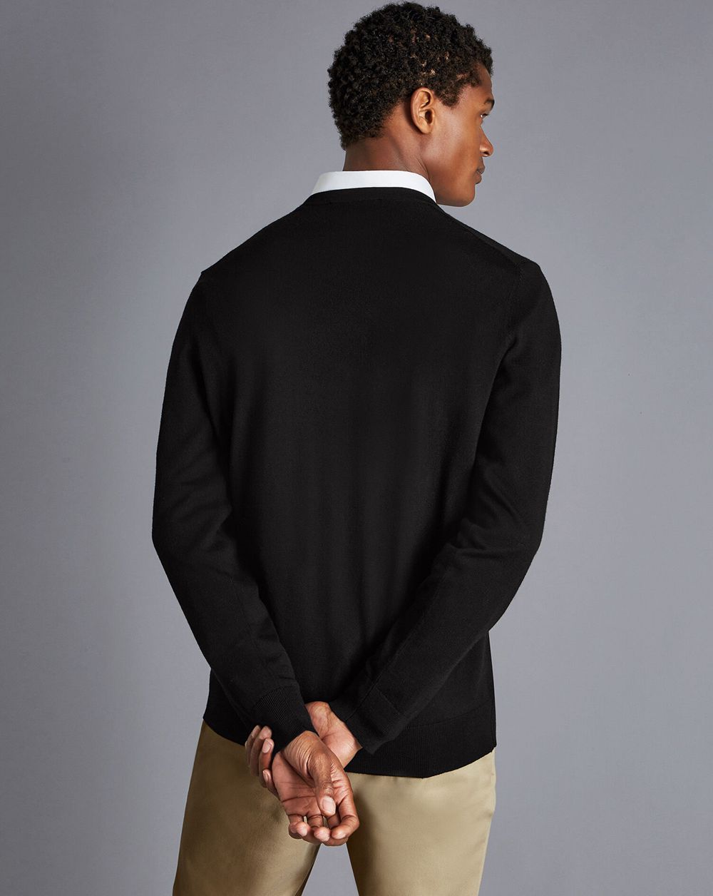 Black Charles Tyrwhitt Merino V-Neck Sweater | MIKBEP-186