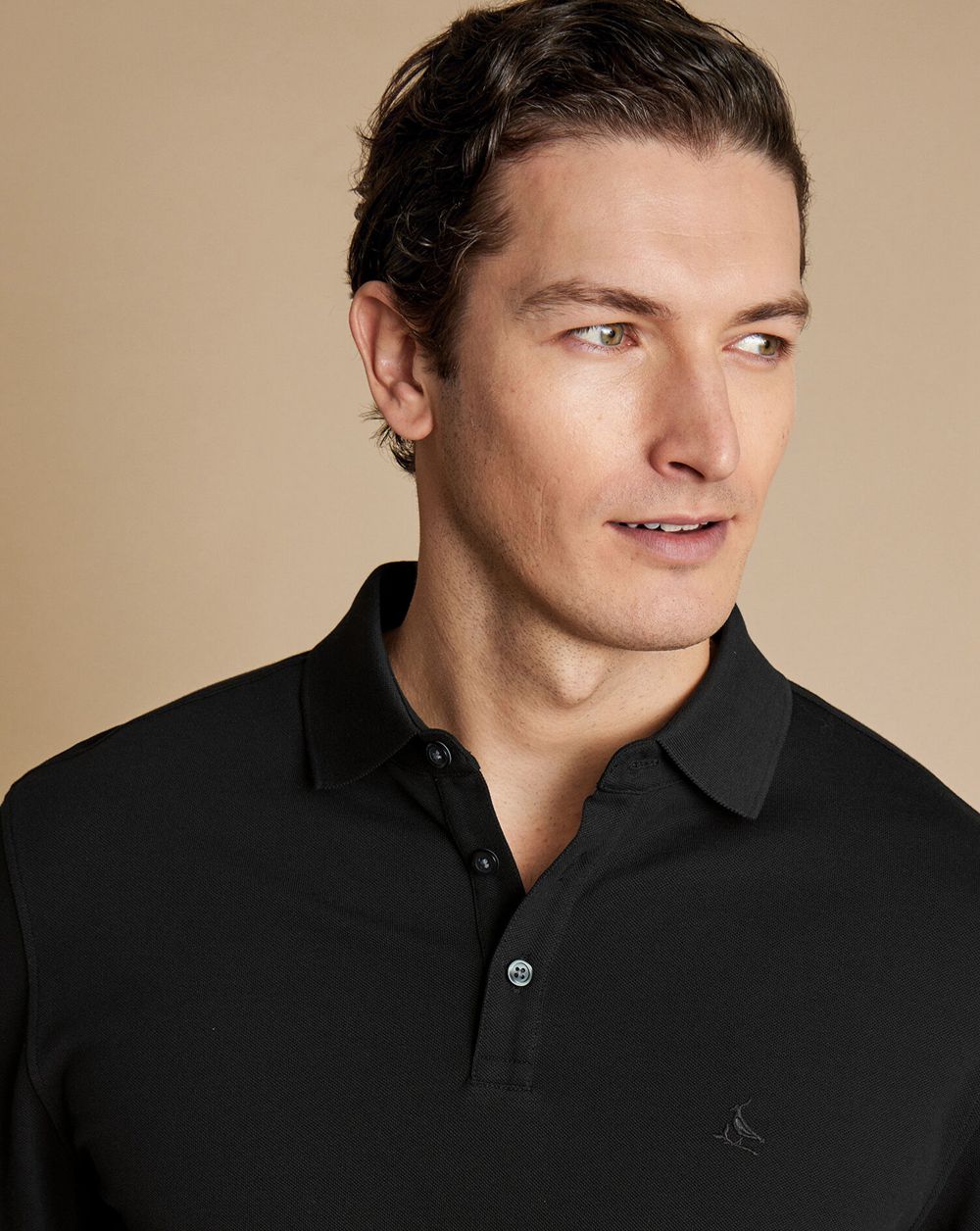 Black Charles Tyrwhitt Tyrwhitt Long Sleeve Pique Polo | MIDGSU-346