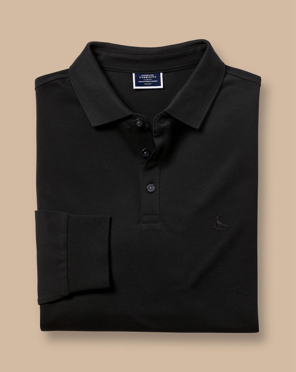 Black Charles Tyrwhitt Tyrwhitt Long Sleeve Pique Polo | MIDGSU-346