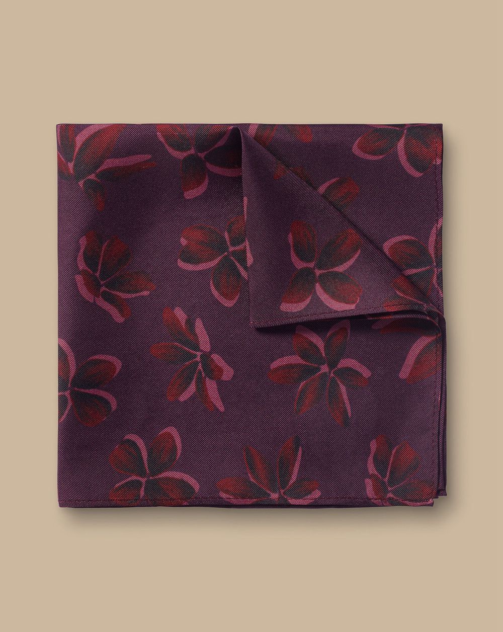 Blackberry Purple Charles Tyrwhitt Large Floral Print Silk Pocket Square | CRHEYT-175