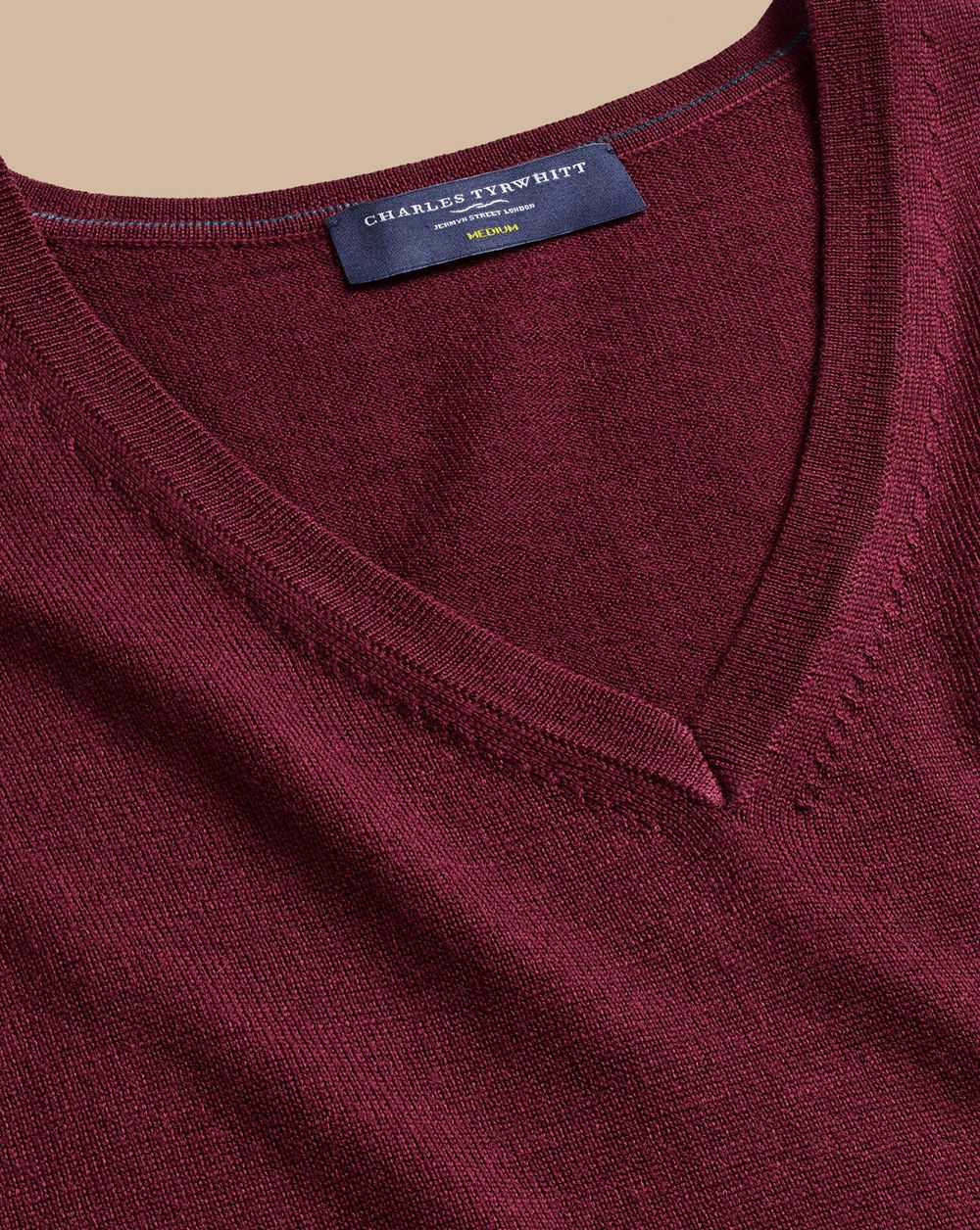 Burgundy Charles Tyrwhitt Merino V-Neck Sweater | KEHALP-354