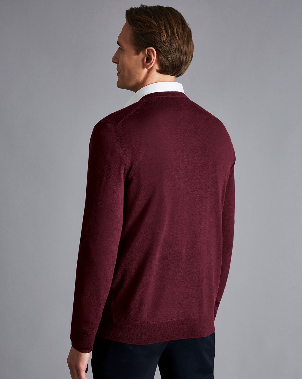 Burgundy Charles Tyrwhitt Merino V-Neck Sweater | KEHALP-354