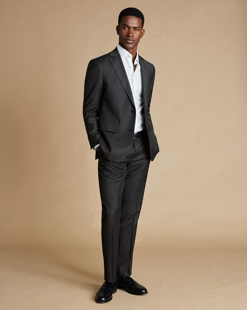 Charcoal Charles Tyrwhitt Natural Stretch Twill Suit Pants | LMZAPO-615