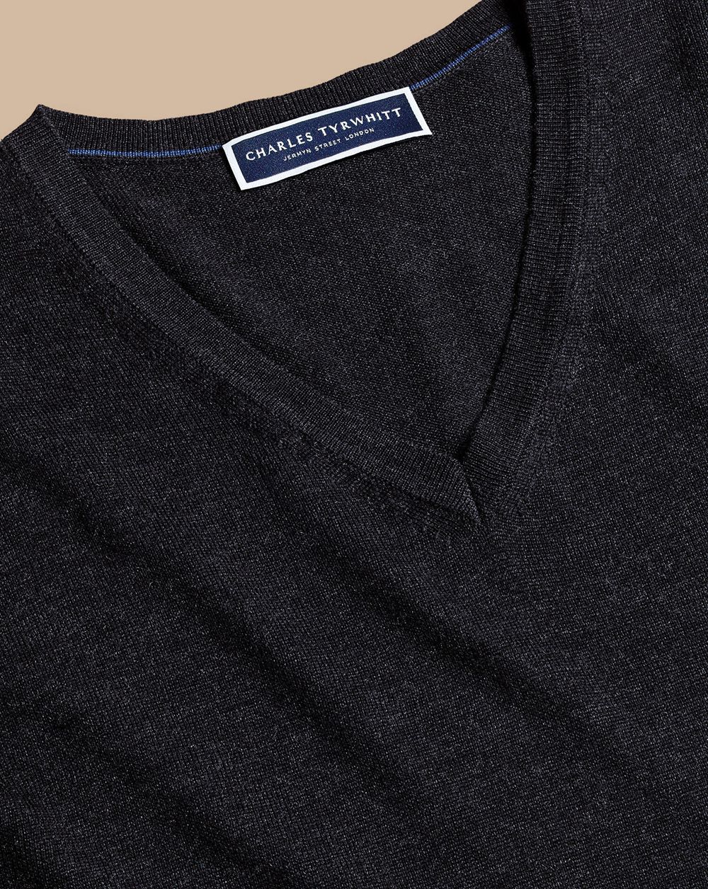 Charcoal Grey Charles Tyrwhitt Merino V-Neck Sweater | TQBXSH-419