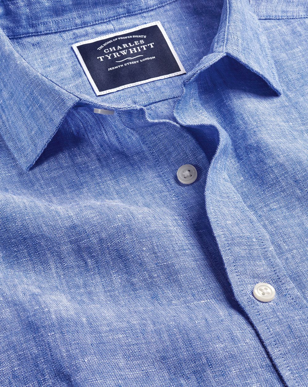 Cobalt Blue Charles Tyrwhitt Pure Linen Short Sleeve Shirt | PXTUWE-928