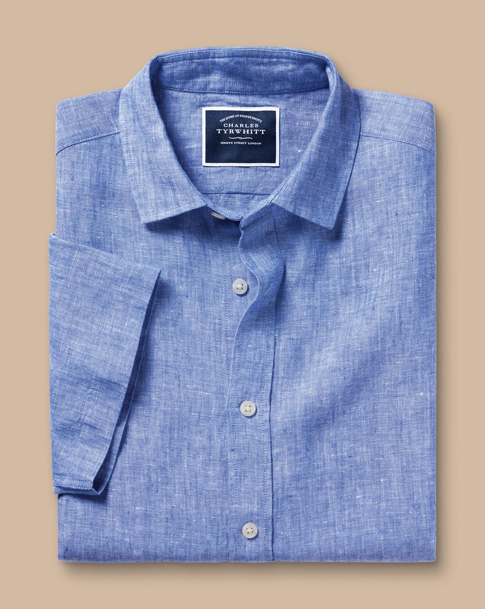 Cobalt Blue Charles Tyrwhitt Pure Linen Short Sleeve Shirt | PXTUWE-928