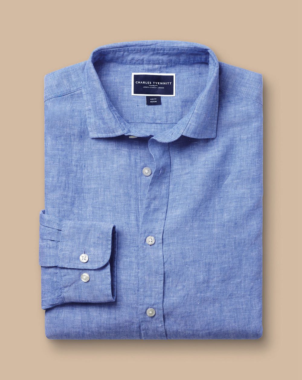 Cobalt Blue Charles Tyrwhitt Pure Linen Shirt | IJPHKV-159