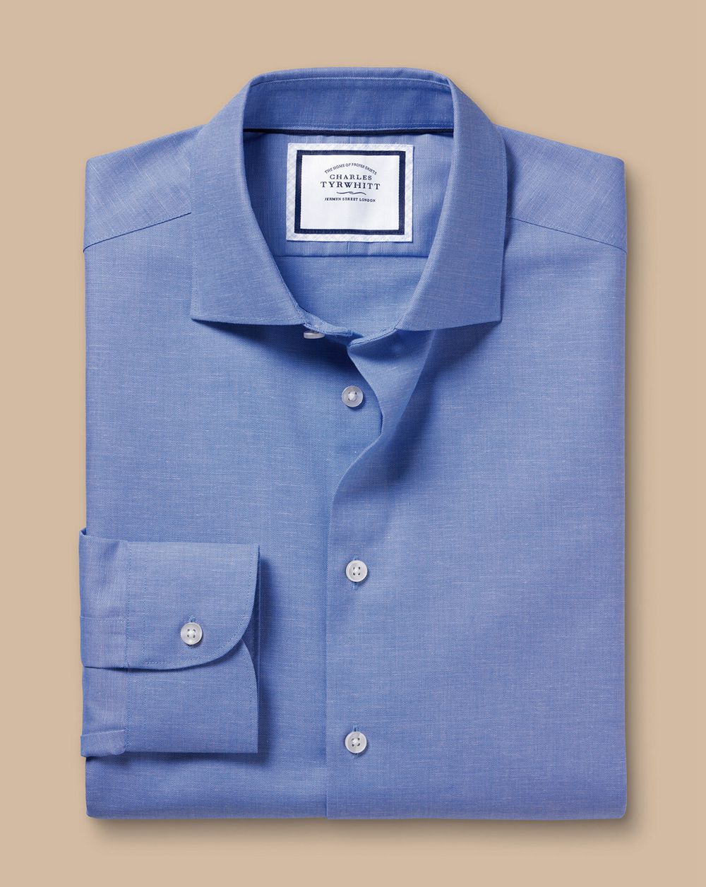 Cobalt Blue Charles Tyrwhitt Semi-Spread Non-Iron Cotton Linen Shirt | QLBJKT-198