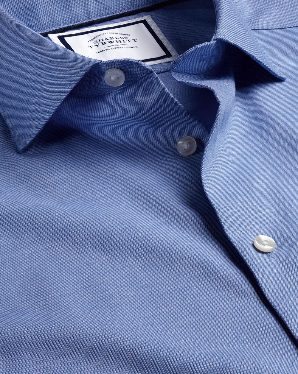 Cobalt Blue Charles Tyrwhitt Semi-Spread Non-Iron Cotton Linen Shirt | QLBJKT-198