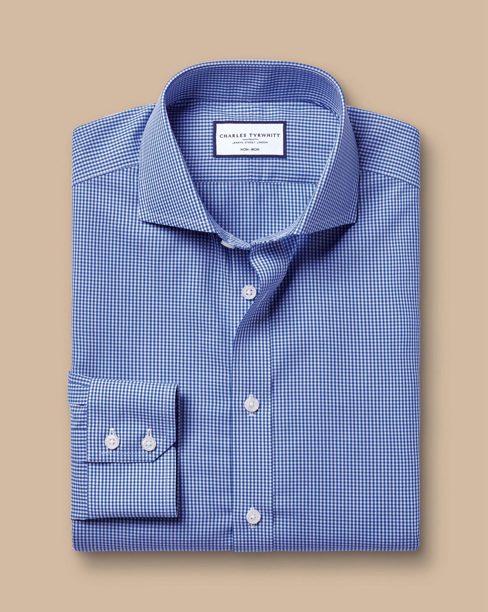 Cobalt Blue Charles Tyrwhitt Spread Collar Non-Iron Poplin Mini Gingham Check Shirt | DYEMRL-280