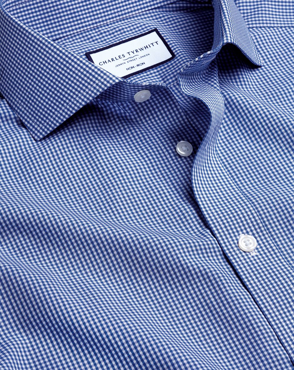 Cobalt Blue Charles Tyrwhitt Spread Collar Non-Iron Poplin Mini Gingham Check Shirt | DYEMRL-280