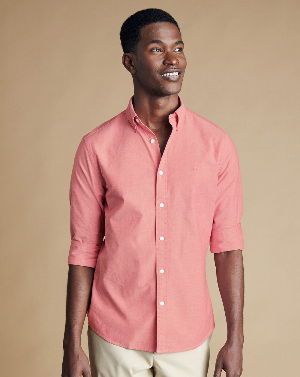 Coral Pink Charles Tyrwhitt Button-Down Collar Stretch Washed Oxford Shirt | MSQCHA-135