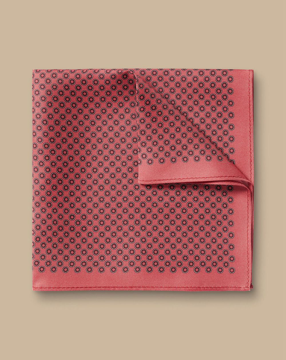 Coral Pink Charles Tyrwhitt Circle Print Silk Pocket Square | RBDYXP-428