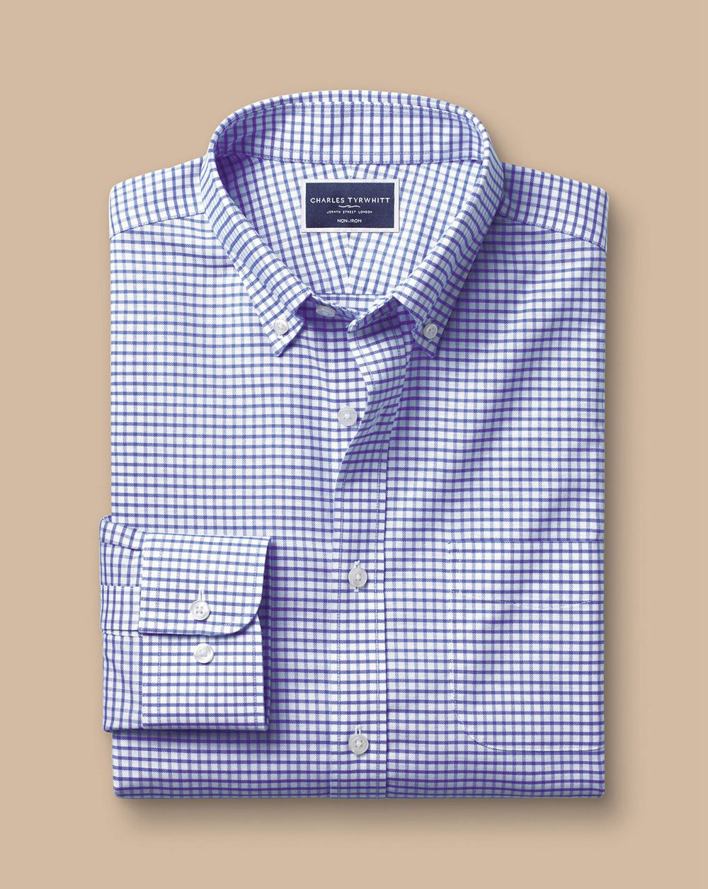 Cornflower Blue Charles Tyrwhitt Button-Down Collar Non-Iron Stretch Check Oxford Shirt | LWIBRZ-458