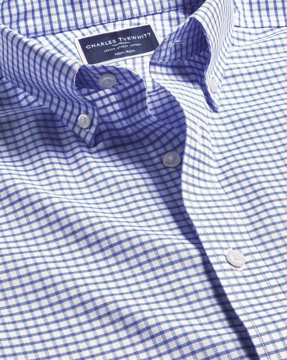 Cornflower Blue Charles Tyrwhitt Button-Down Collar Non-Iron Stretch Check Oxford Shirt | LWIBRZ-458