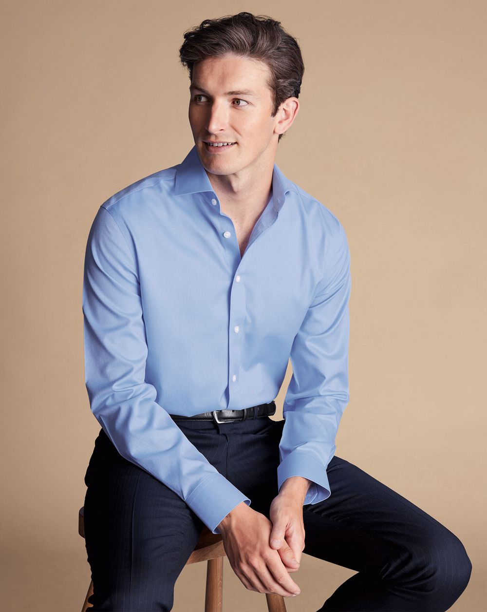 Cornflower Blue Charles Tyrwhitt Spread Collar Non-Iron Twill Shirt | MEIPGR-308