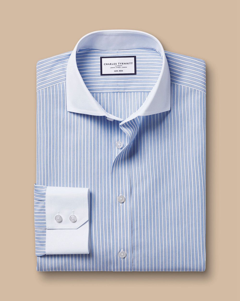 Cornflower Blue Charles Tyrwhitt Spread Collar Non-Iron Poplin Winchester Guard Stripe Shirt | ZPYRKG-593