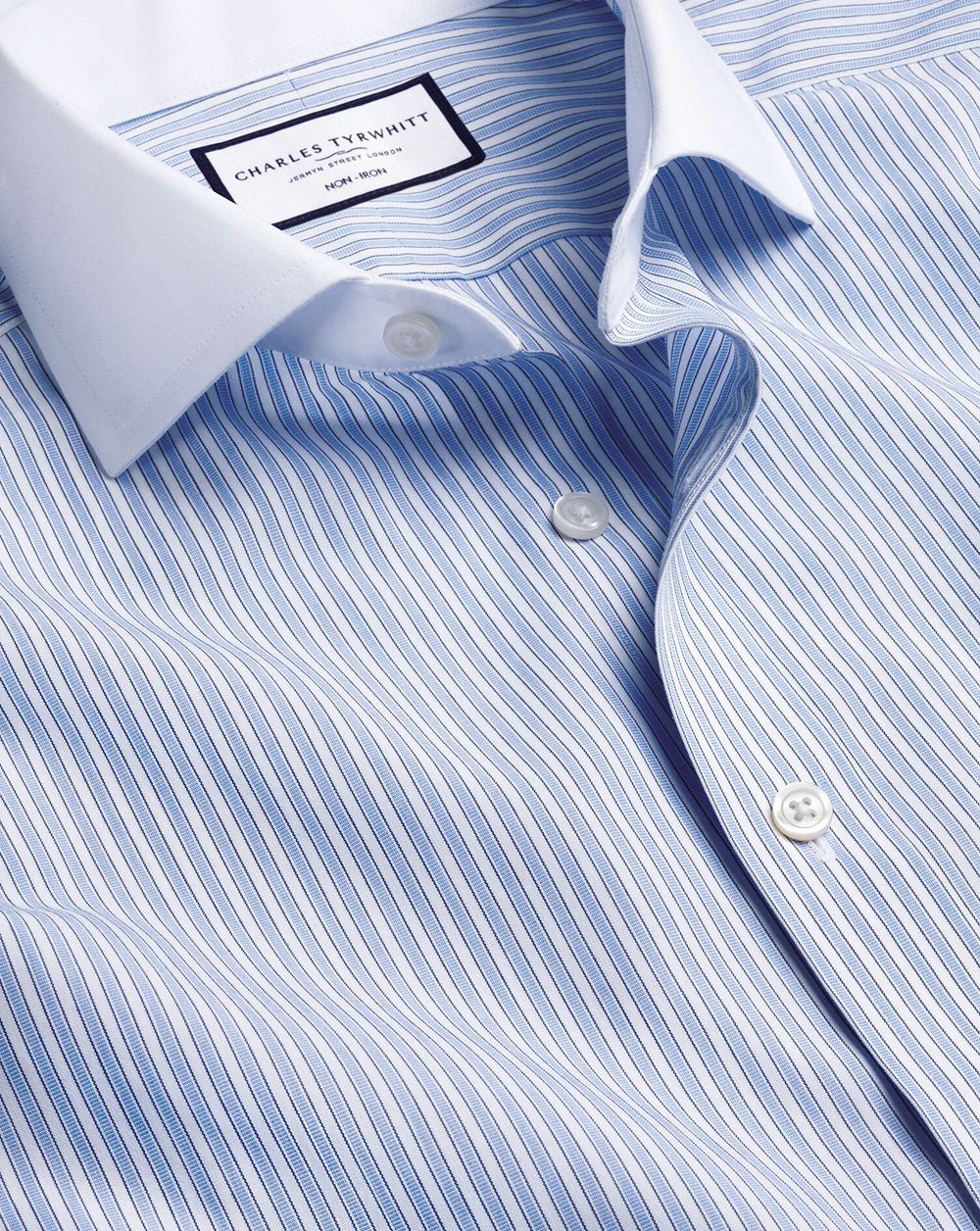 Cornflower Blue Charles Tyrwhitt Spread Collar Non-Iron Poplin Winchester Guard Stripe Shirt | ZPYRKG-593