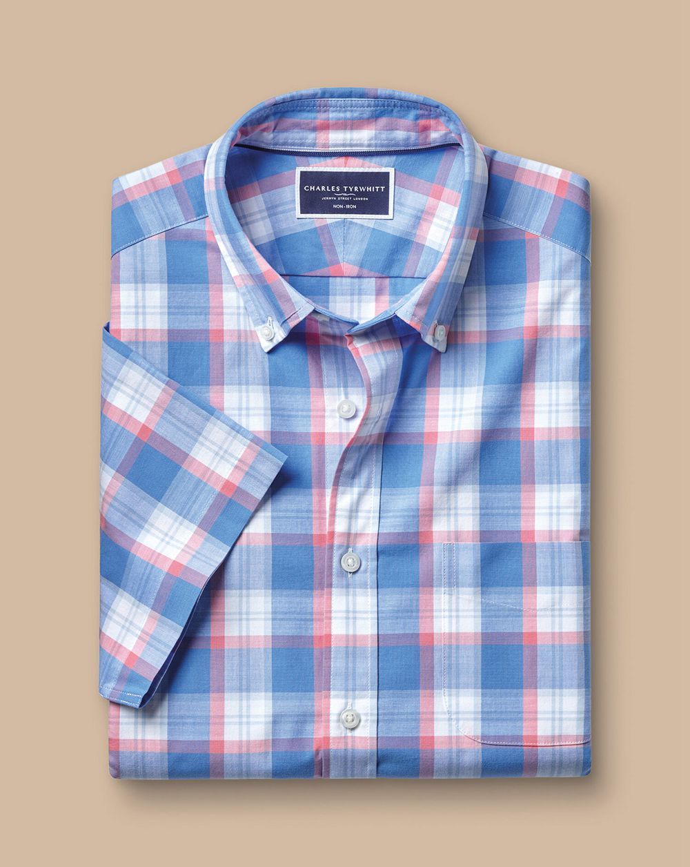 Cornflower Charles Tyrwhitt Non-Iron Stretch Poplin Short Sleeve Shirt | BWHVRI-603