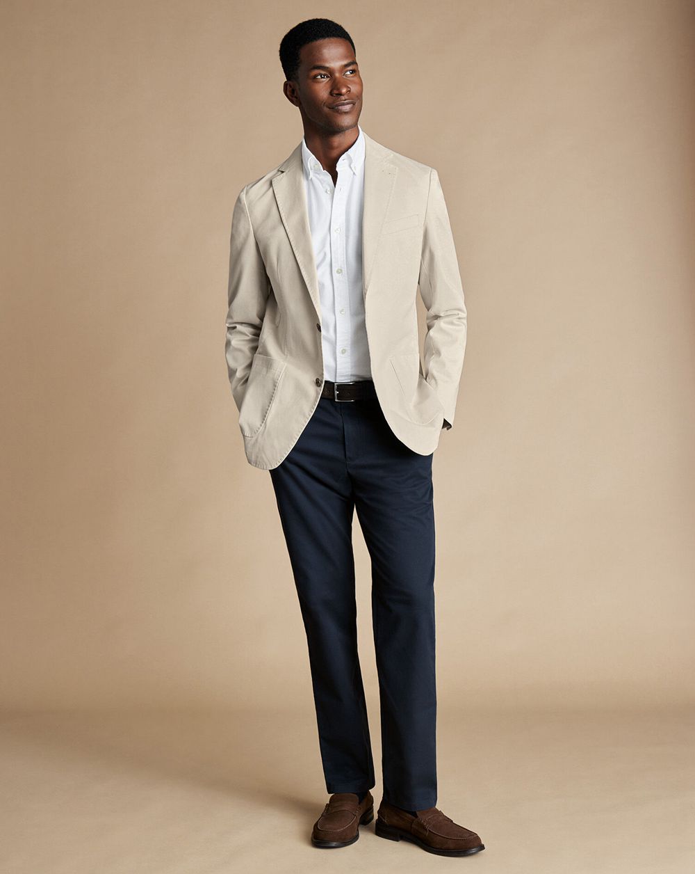 Cream Charles Tyrwhitt Cotton Stretch Jacket | GHBZXW-064