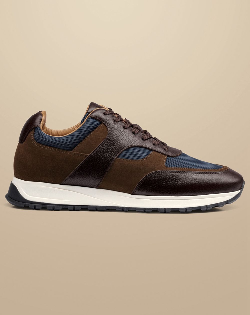 Dark Chocolate Charles Tyrwhitt Leather Textile Sneakers | KOVXQW-972