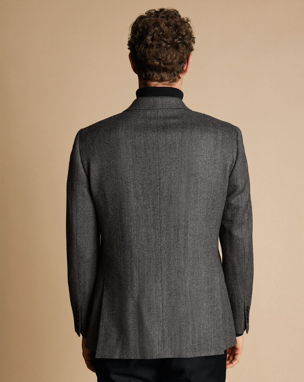 Dark Grey Charles Tyrwhitt Herringbone Wool Texture Jacket | HDJOQU-056