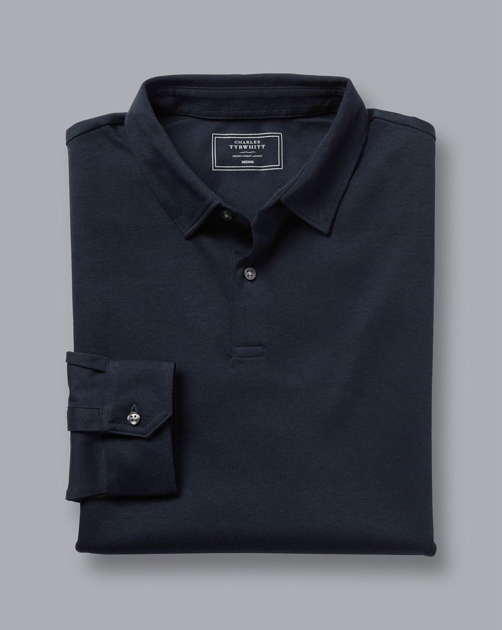 Dark Navy Charles Tyrwhitt Combed Cotton Long Sleeve Polo | OTZQFJ-531