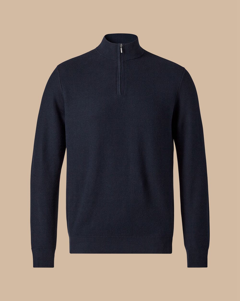 Dark Navy Charles Tyrwhitt Honeycomb Cotton Quarter Zip Sweater | AZUOCB-028