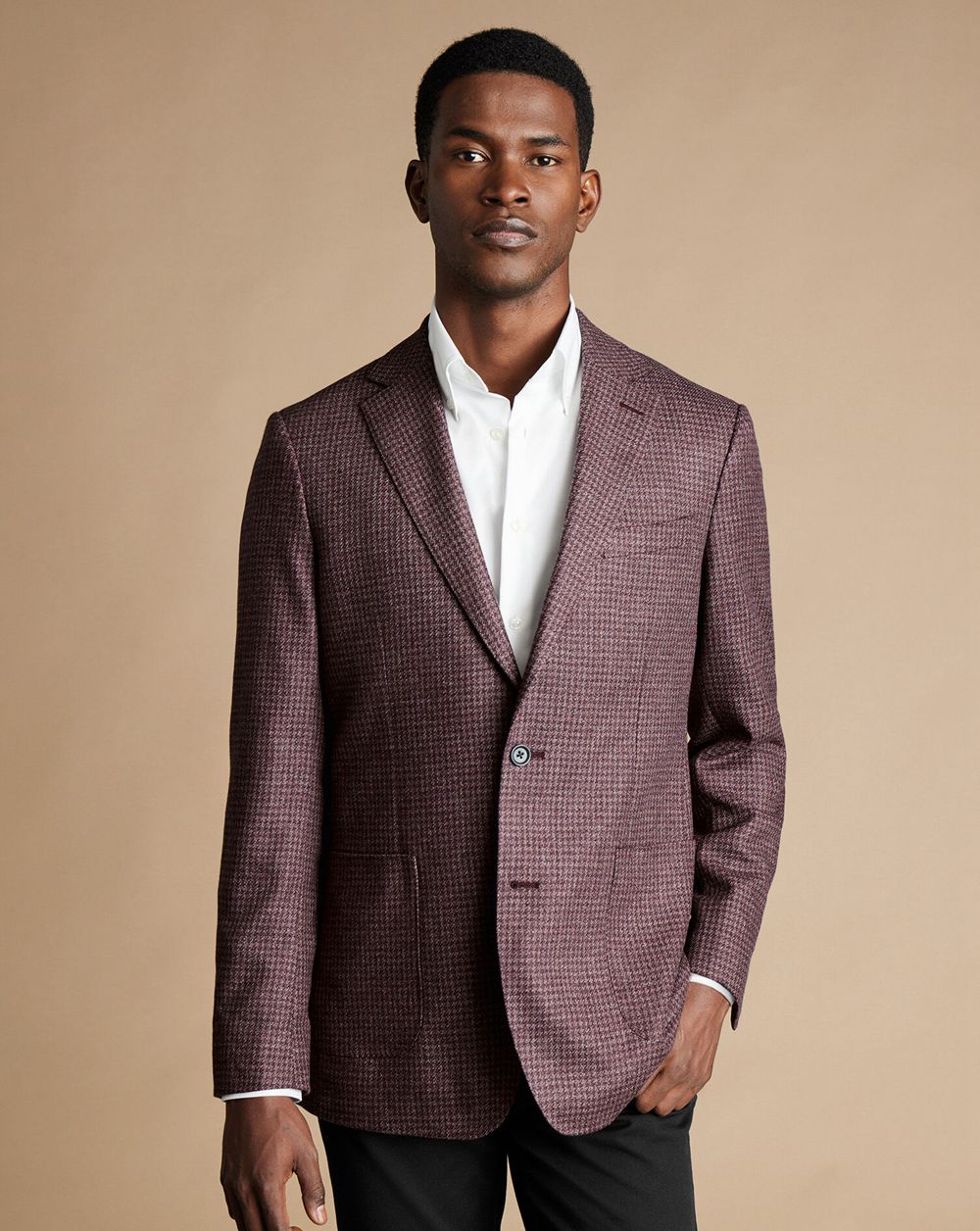 Dark Pink Charles Tyrwhitt Puppytooth Wool Silk Jacket | DMZBLG-694