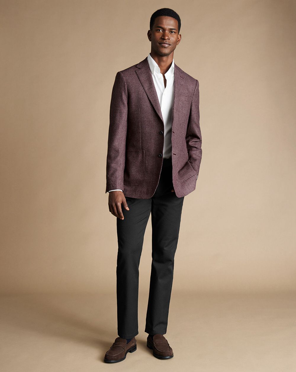 Dark Pink Charles Tyrwhitt Puppytooth Wool Silk Jacket | JIAEWN-738