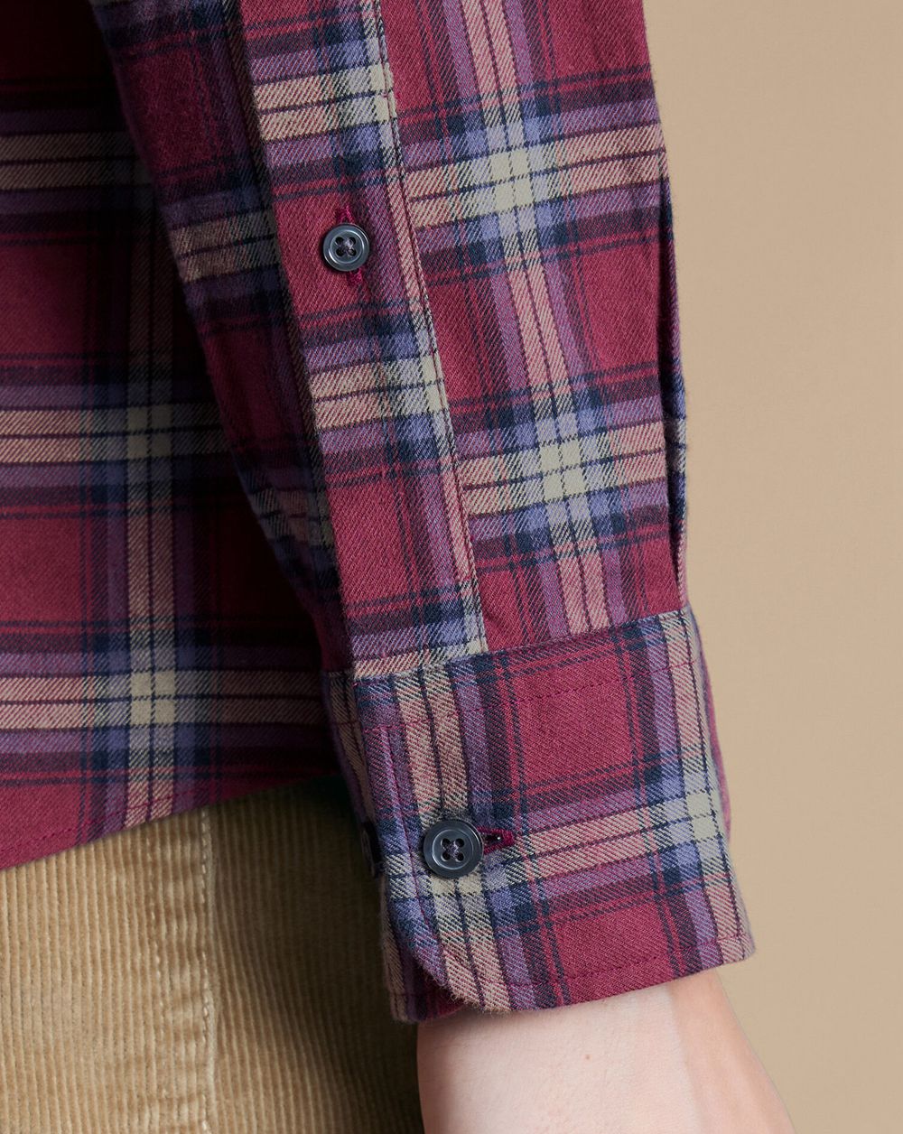 Dark Red Charles Tyrwhitt Brushed Flannel Check Shirt | YTRJMK-269