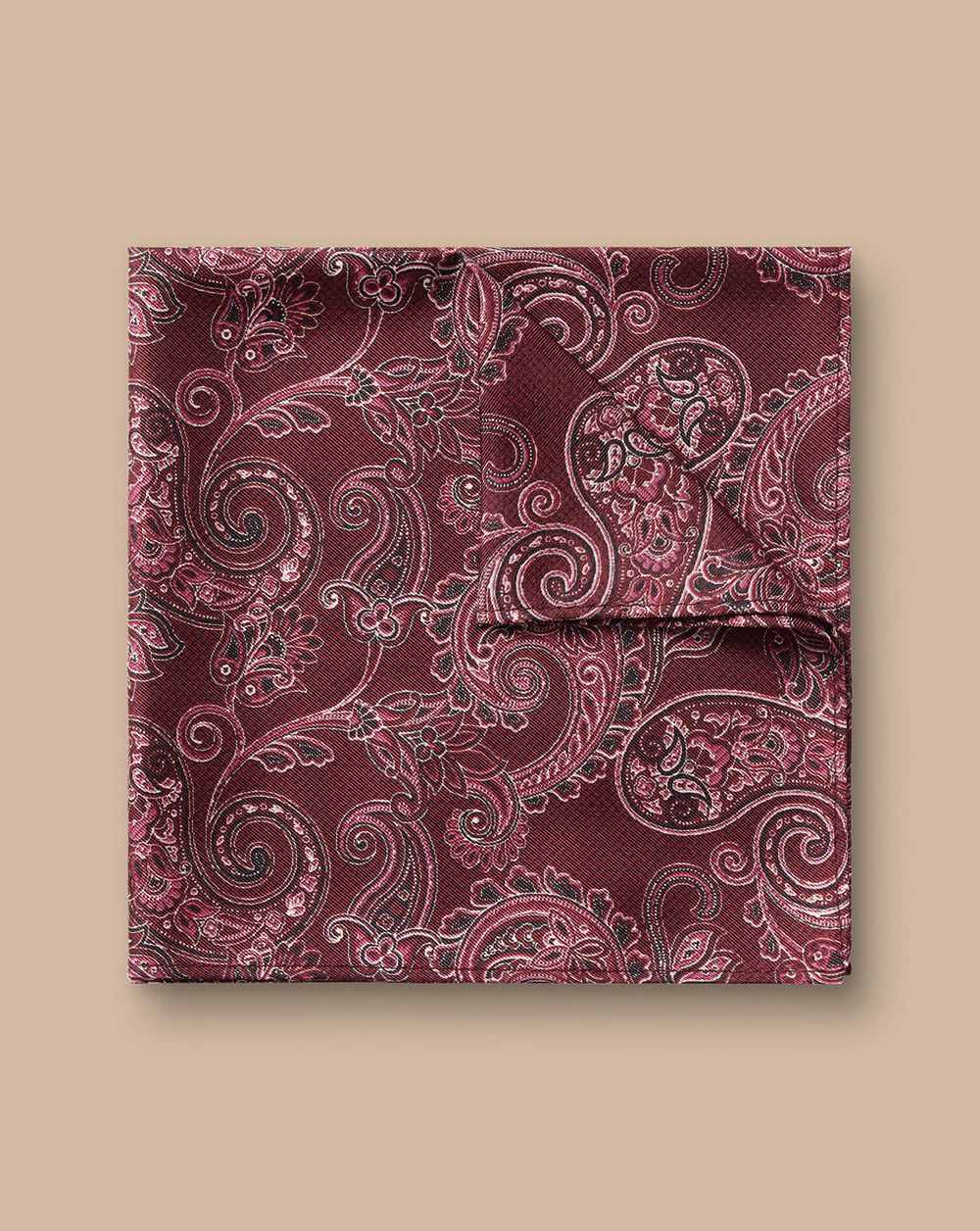 Dark Red Charles Tyrwhitt Paisley Print Silk Pocket Square | SIWVXG-146