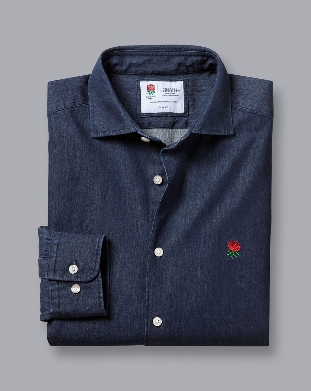 Denim Blue Charles Tyrwhitt England Rugby Denim Shirt | BIGDVR-548