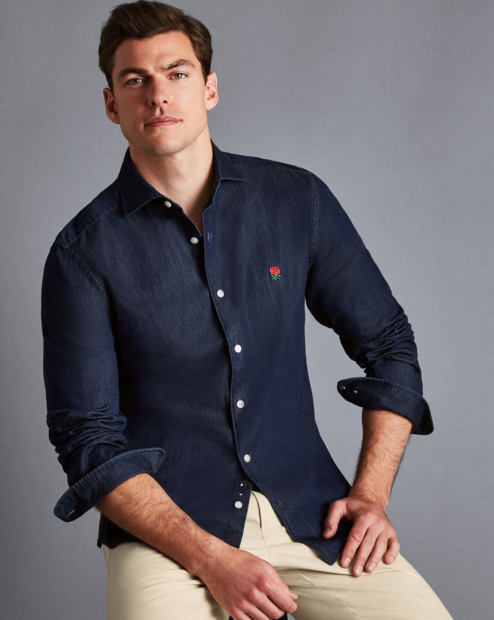 Denim Blue Charles Tyrwhitt England Rugby Denim Shirt | BIGDVR-548