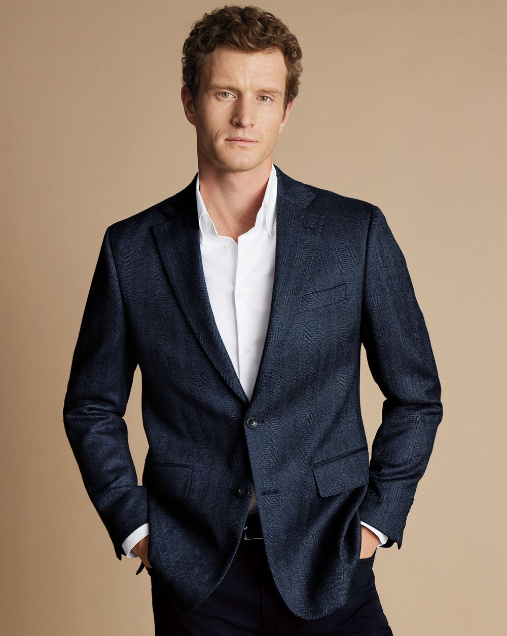 Denim Blue Charles Tyrwhitt Herringbone Wool Texture Jacket | KZVTPM-567