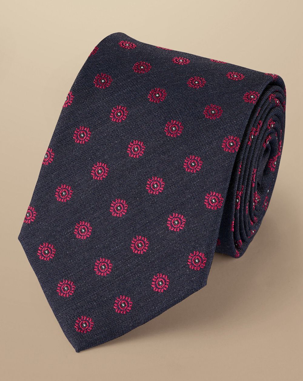 Denim Blue Charles Tyrwhitt Medallion Pattern Silk Spun & Viscose Tie | WLKESI-135