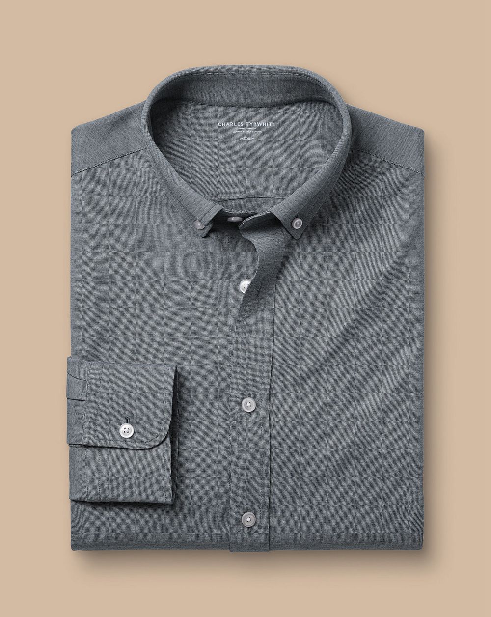 Flint Grey Charles Tyrwhitt 4-Way Stretch Jersey Shirt | ZUMNSX-860