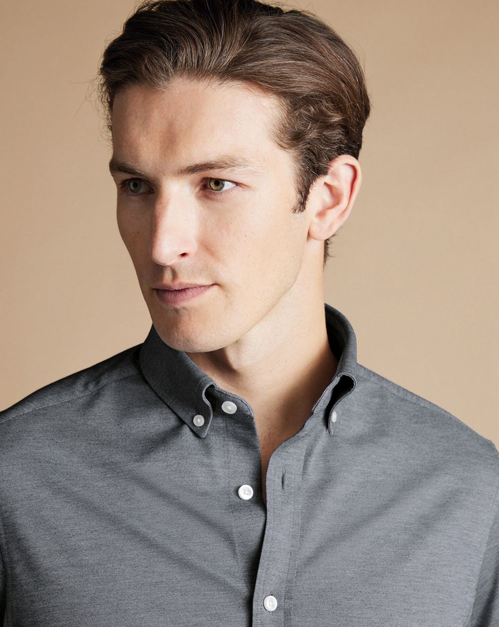 Flint Grey Charles Tyrwhitt 4-Way Stretch Jersey Shirt | ZUMNSX-860