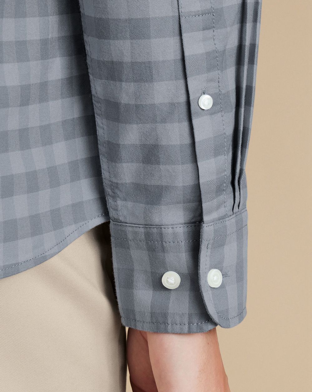 Flint Grey Charles Tyrwhitt Button-Down Collar Stretch Washed Oxford Gingham Shirt | UVTYMA-290