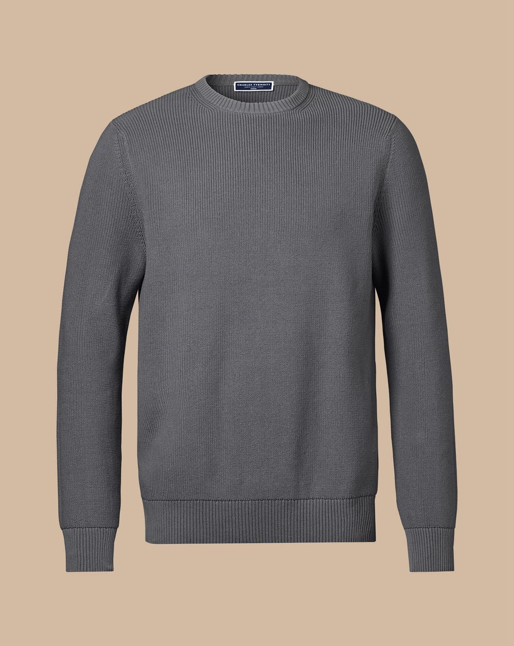 Flint Grey Charles Tyrwhitt Cotton Rib Crew Neck Sweater | THBUML-254