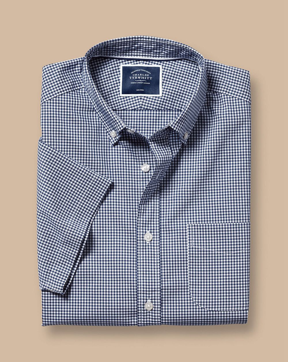 French Blue Charles Tyrwhitt Button-Down Collar Non-Iron Stretch Short Sleeve Shirt | QSMZJC-402