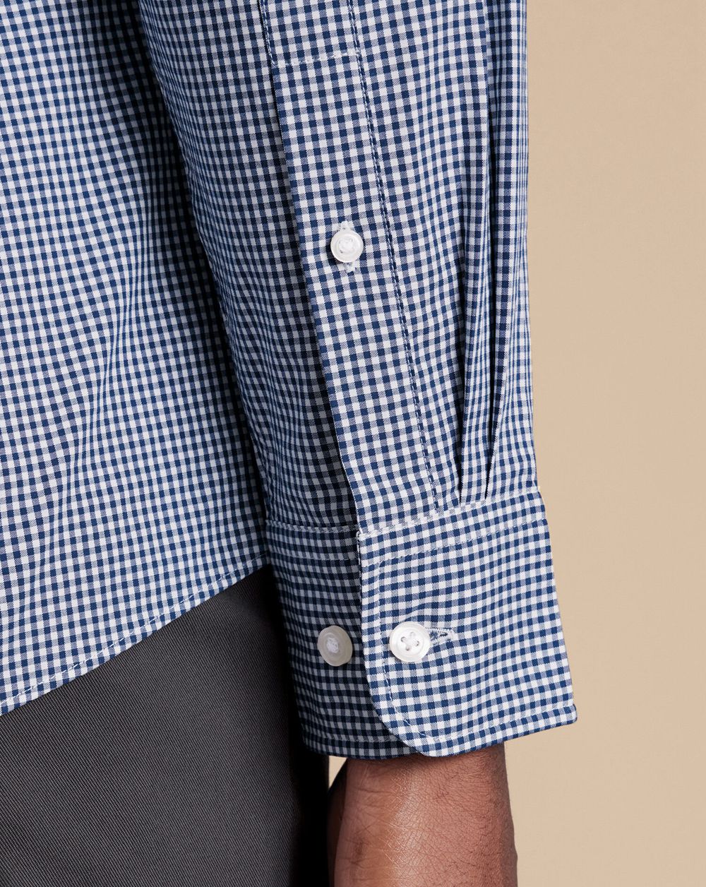 French Blue Charles Tyrwhitt Button-Down Collar Non-Iron Stretch Poplin Mini Gingham Check Shirt | MWPILZ-064