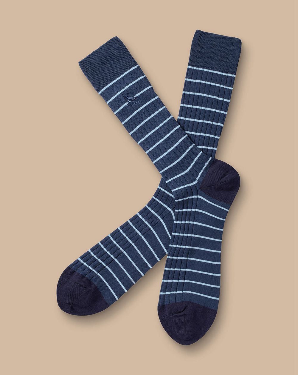 French Blue Charles Tyrwhitt Stripe Cotton Rib Socks | NSFMAH-653