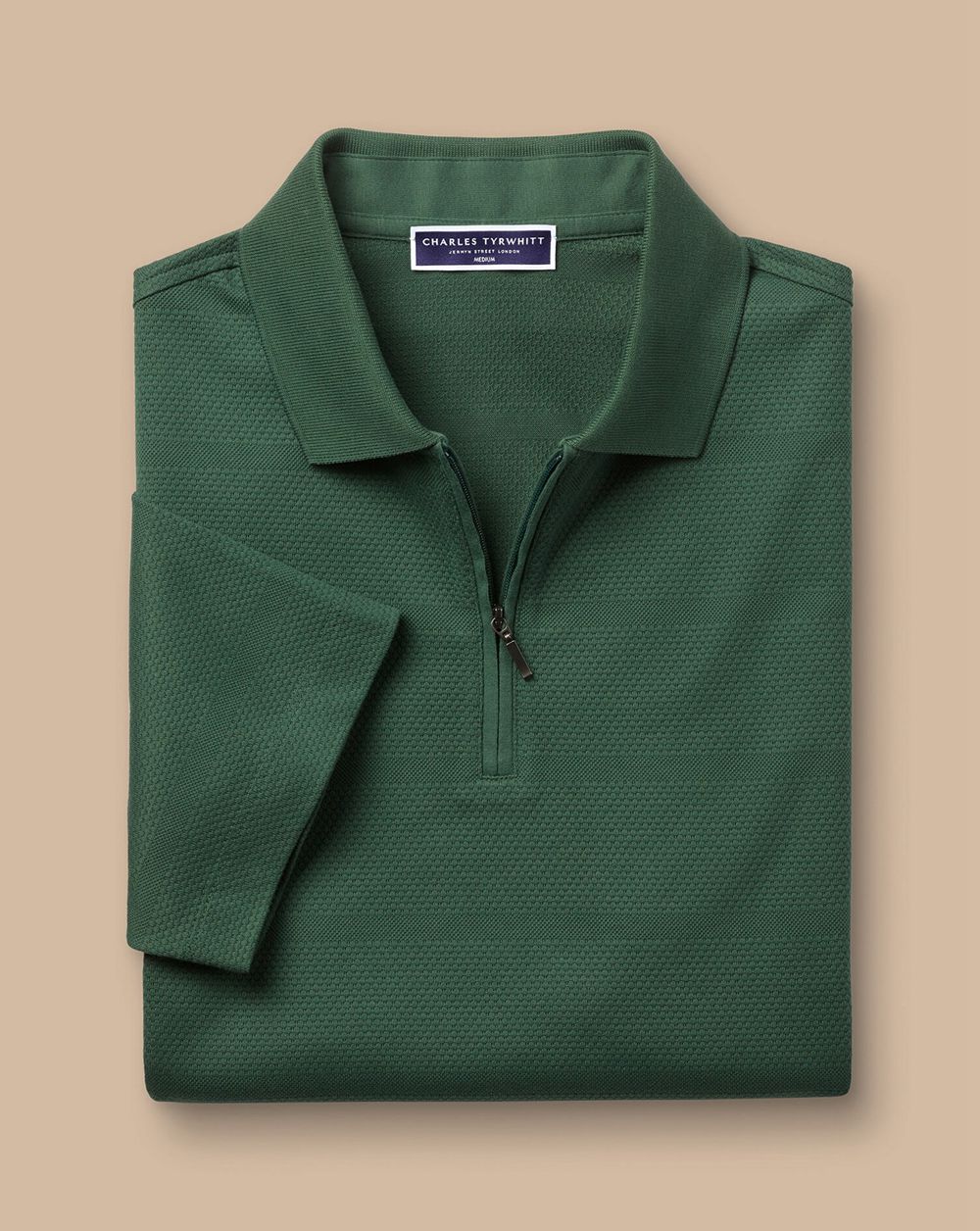 Green Charles Tyrwhitt Popcorn Textured Tyrwhitt Cool Zip-Neck Stripe Polo | WXKTMN-583