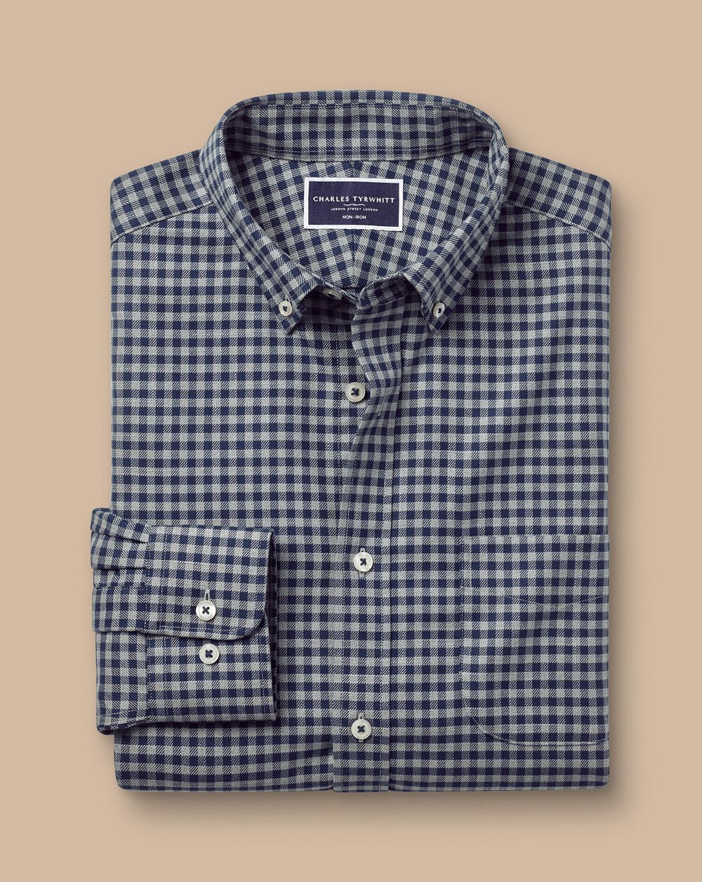 Grey Charles Tyrwhitt Button-Down Collar Non-Iron Twill Gingham Shirt | GEIRAV-642