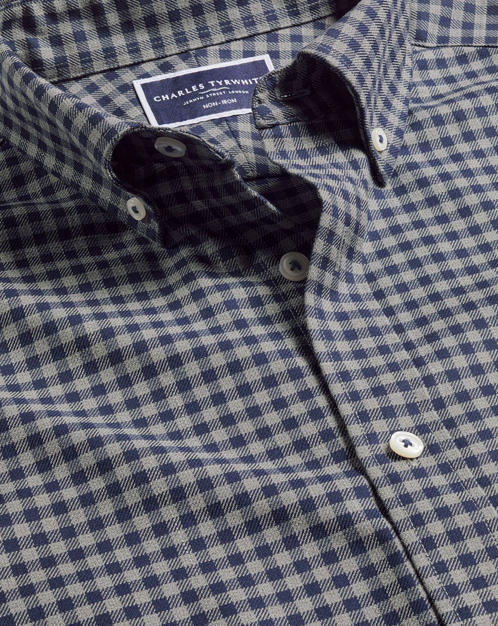 Grey Charles Tyrwhitt Button-Down Collar Non-Iron Twill Gingham Shirt | GEIRAV-642