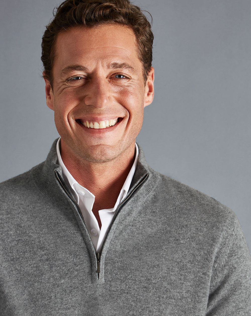 Grey Charles Tyrwhitt Cashmere Quarter Zip Sweater | PAFJXE-960